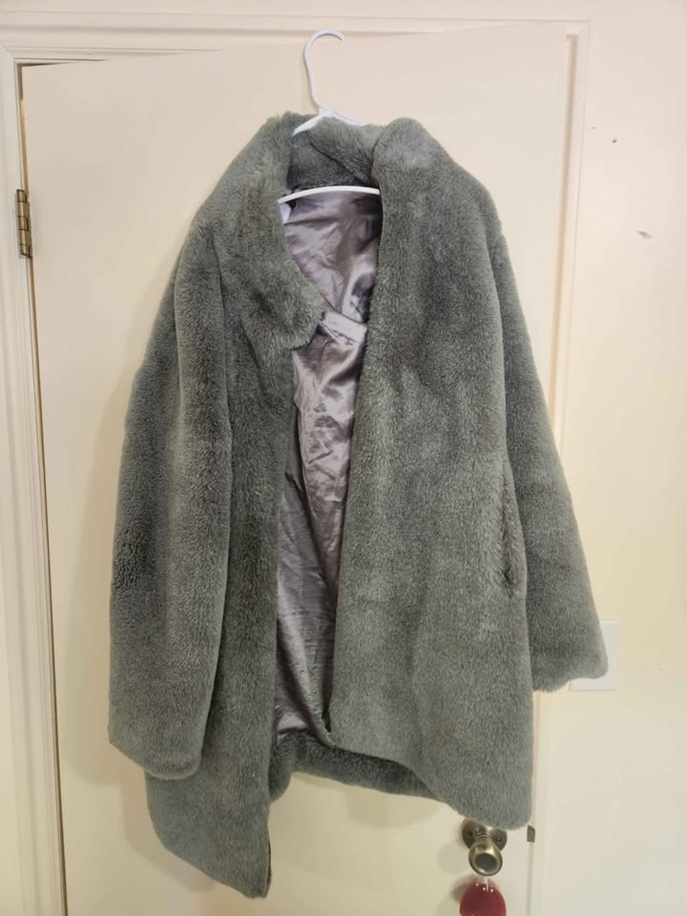 Calvin Klein Plush Faux Fur Teddy Jacket in Sage Green